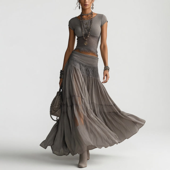 Griseline™ — Fluid Gray Chiffon Set: Poetic Elegance