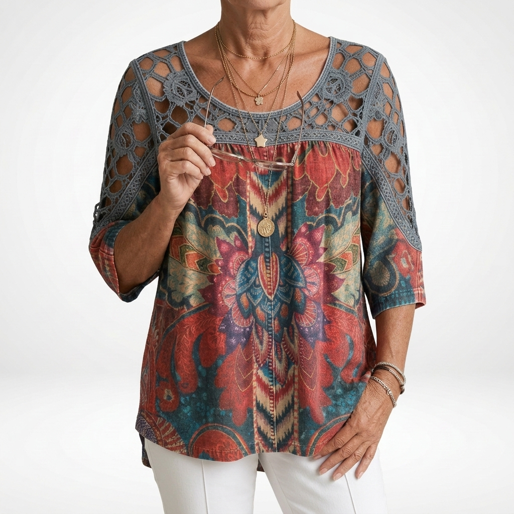 Zénaïde™ — Ethnic bohemian print blouse, natural femininity