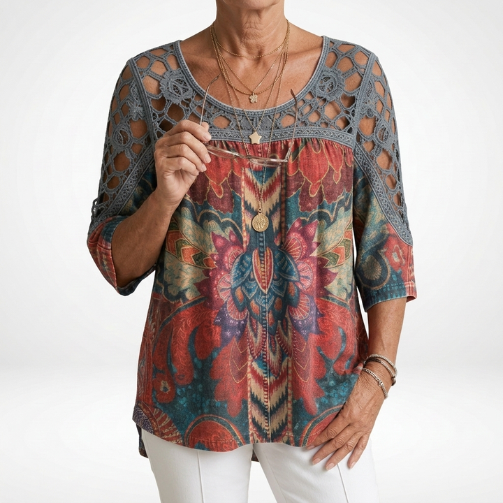 Zénaïde™ — Ethnic bohemian print blouse, natural femininity