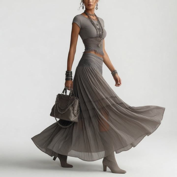 Griseline™ — Fluid Gray Chiffon Set: Poetic Elegance