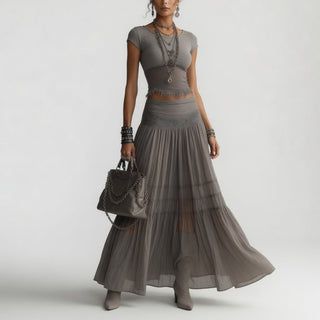 Griseline™ — Fluid Gray Chiffon Set: Poetic Elegance