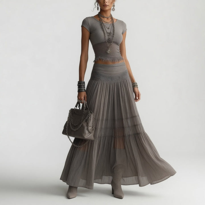 Griseline™ — Fluid Gray Chiffon Set: Poetic Elegance