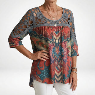 Zénaïde™ — Ethnic bohemian print blouse, natural femininity