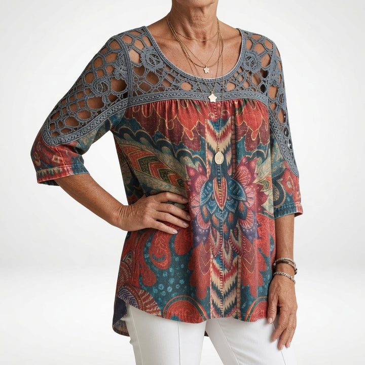 Zénaïde™ — Ethnic bohemian print blouse, natural femininity