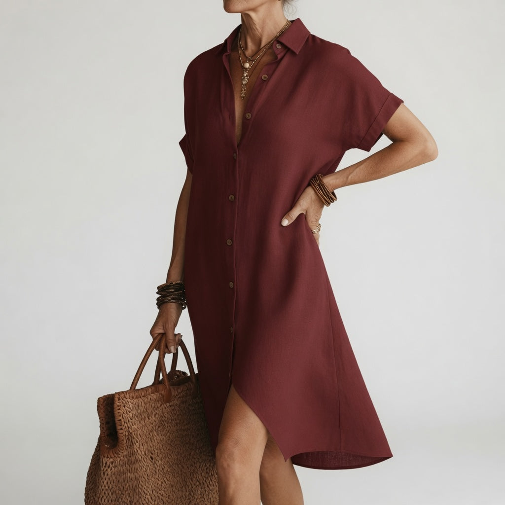 Timéa™ — Breathable midi shirt dress, Parisian elegance