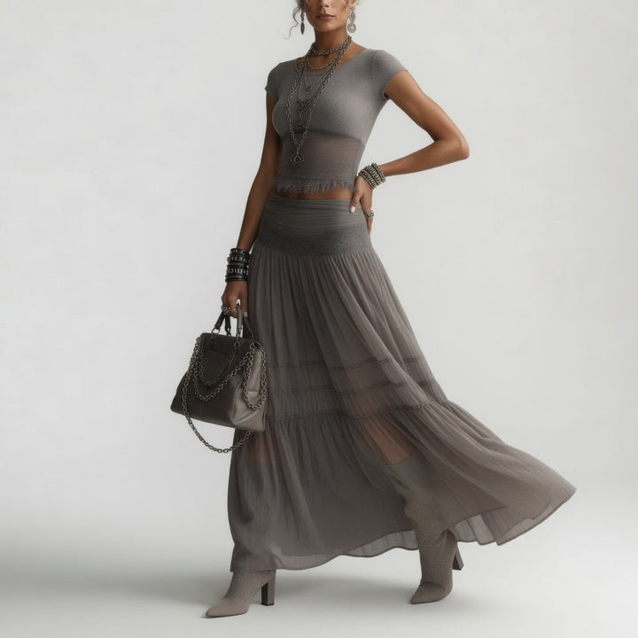 Griseline™ — Fluid Gray Chiffon Set: Poetic Elegance