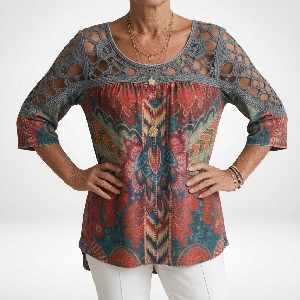 Zénaïde™ — Ethnic bohemian print blouse, natural femininity