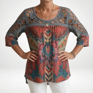 Zénaïde™ — Ethnic bohemian print blouse, natural femininity