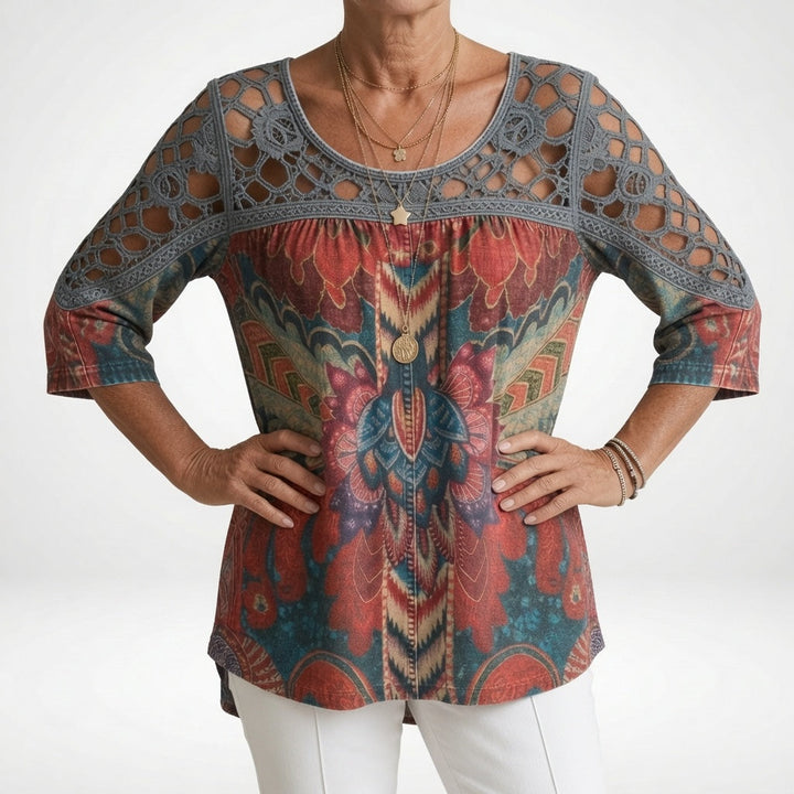 Zénaïde™ — Ethnic bohemian print blouse, natural femininity