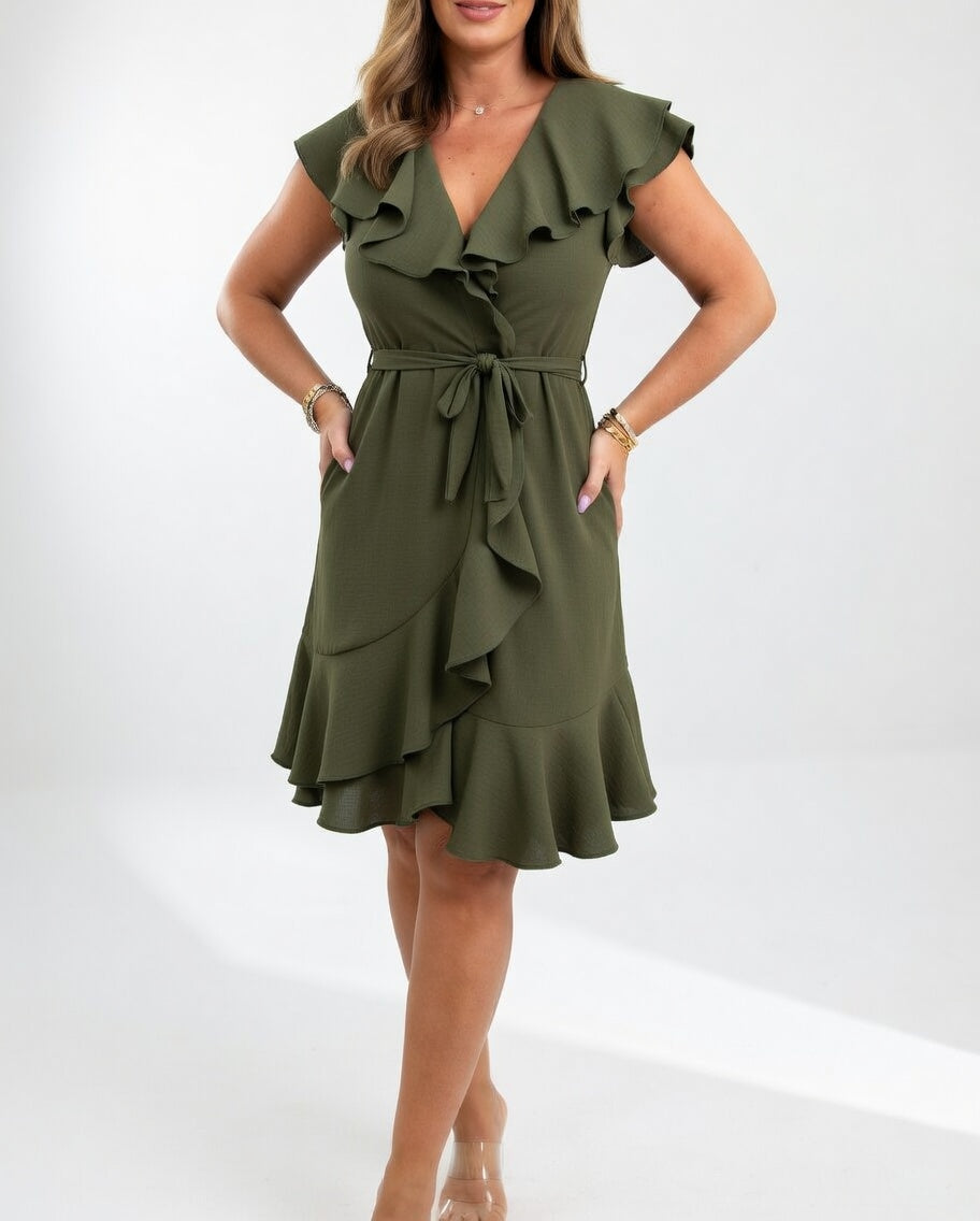 Célyane™ — Feminine flowing black wrap dress