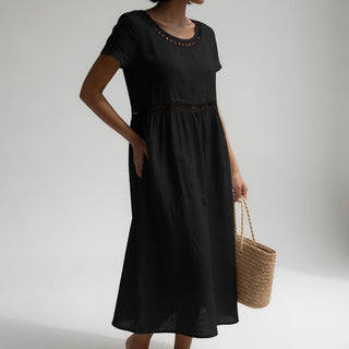 Pernelle™ — Mid-length dress, 100% cotton, embroidered, soft femininity