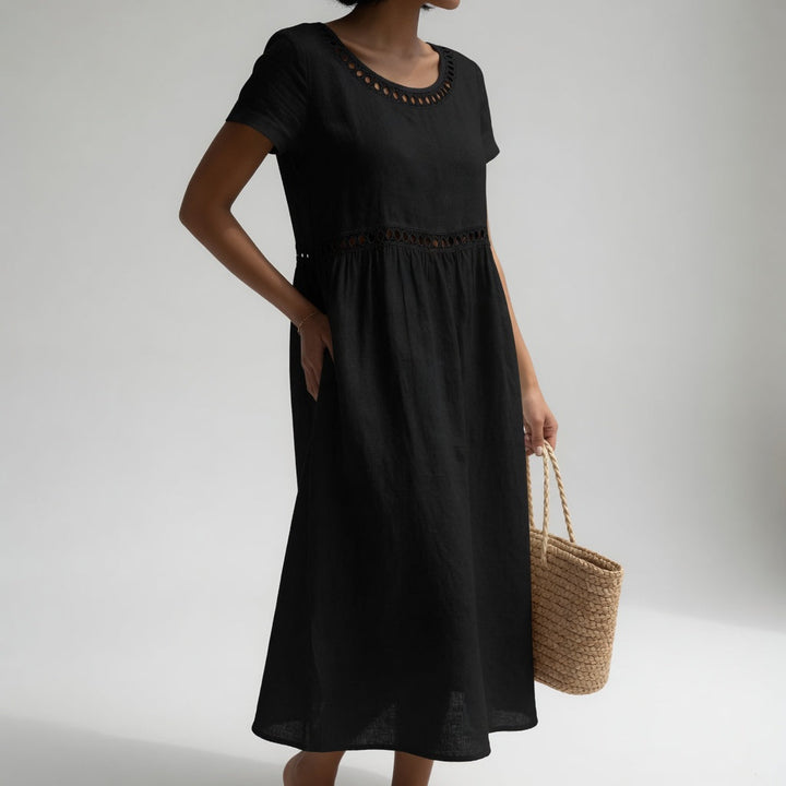 Pernelle™ — Mid-length dress, 100% cotton, embroidered, soft femininity