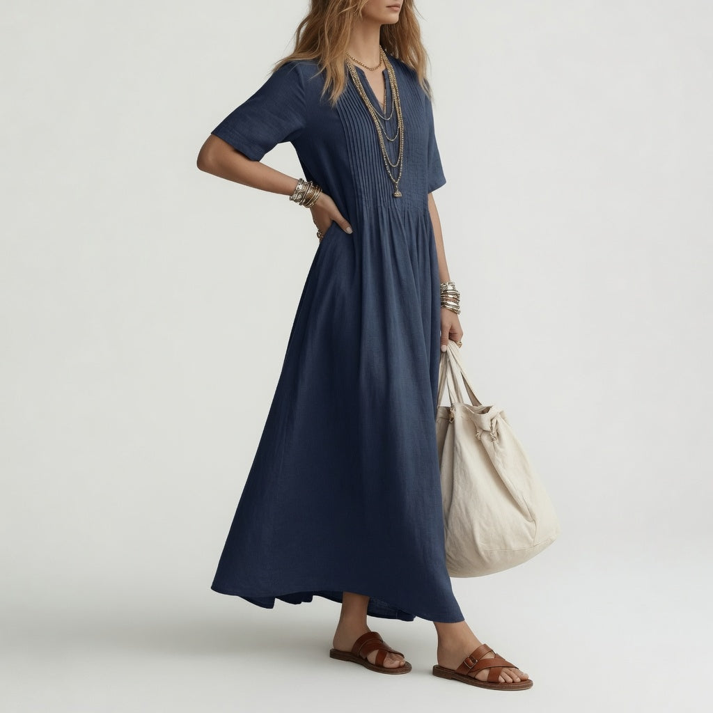 Pélagie™ — Long cotton dress with a V-neck