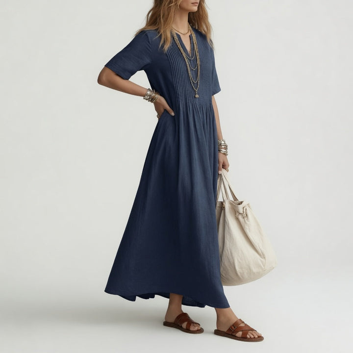 Pélagie™ — Long cotton dress with a V-neck
