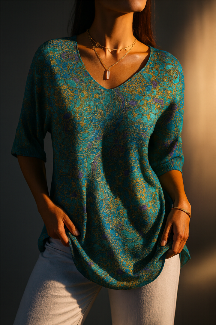 Bérangère™ — Elegant flowing blouse with a refined print