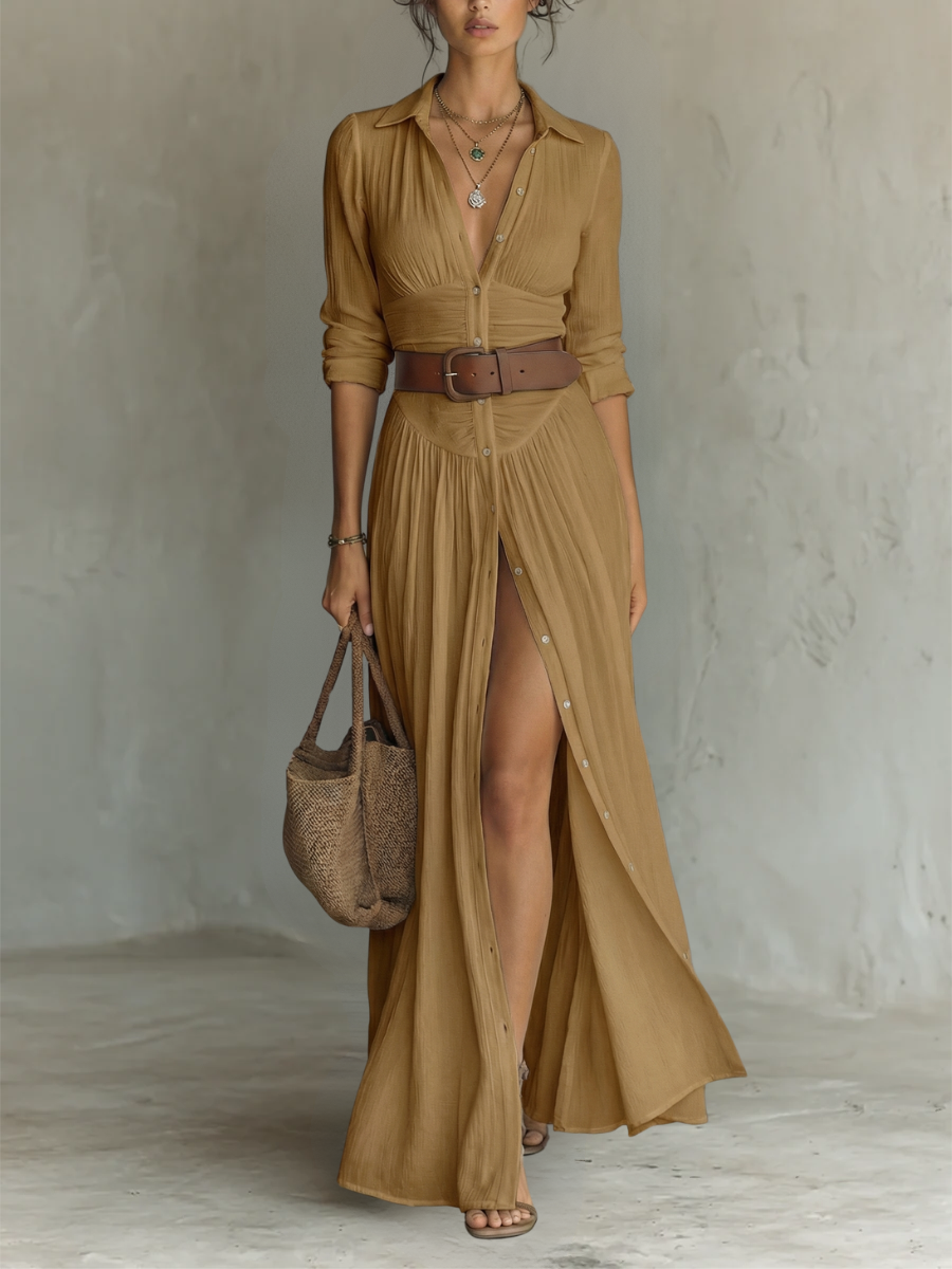 Amélia™ — Elegant maxi dress with a notched collar