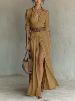 Amélia™ — Elegant maxi dress with a notched collar
