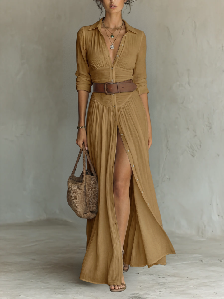 Amélia™ — Elegant maxi dress with a notched collar