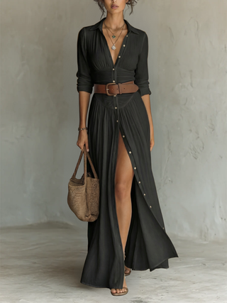 Amélia™ — Elegant maxi dress with a notched collar