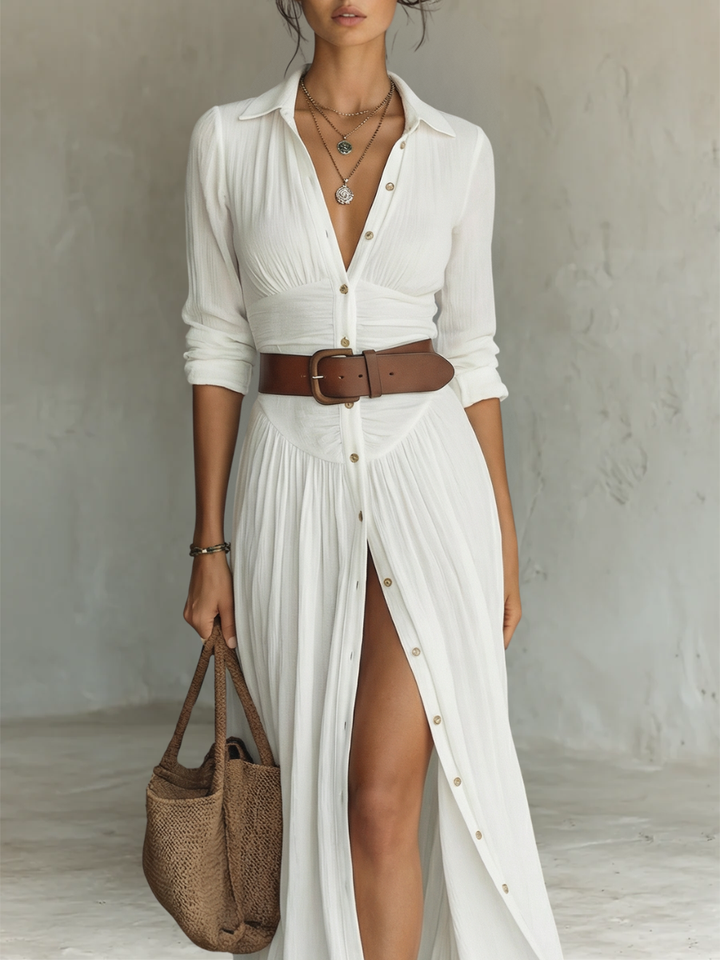 Amélia™ — Elegant maxi dress with a notched collar