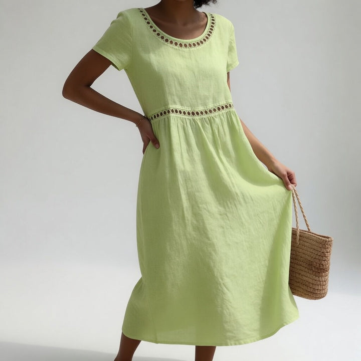 Pernelle™ — Mid-length dress, 100% cotton, embroidered, soft femininity
