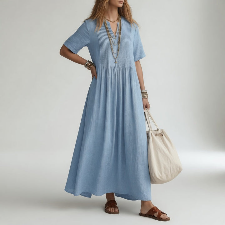 Pélagie™ — Long cotton dress with a V-neck