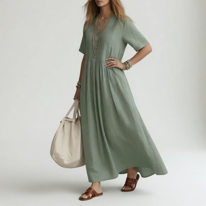 Pélagie™ — Long cotton dress with a V-neck