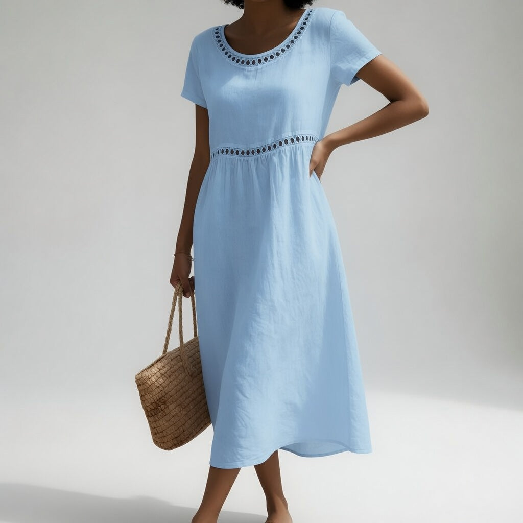 Pernelle™ — Mid-length dress, 100% cotton, embroidered, soft femininity
