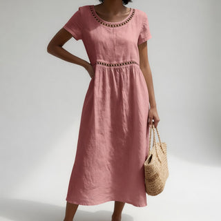 Pernelle™ — Mid-length dress, 100% cotton, embroidered, soft femininity