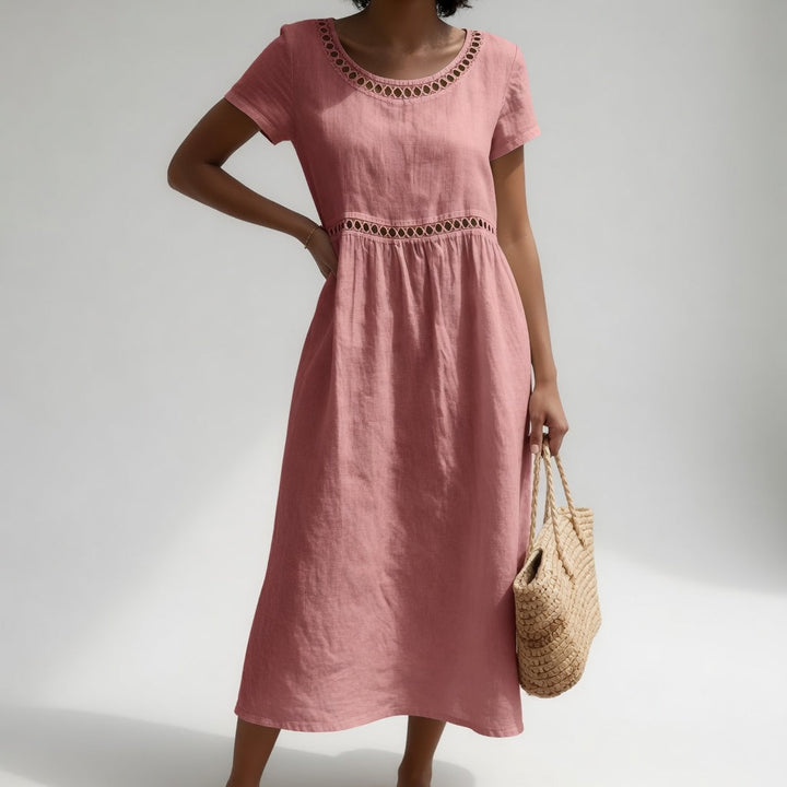 Pernelle™ — Mid-length dress, 100% cotton, embroidered, soft femininity