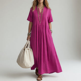 Pélagie™ — Long cotton dress with a V-neck
