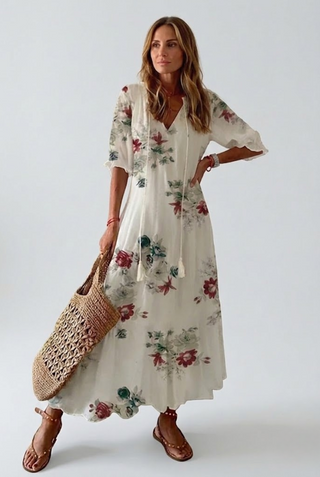 Élodie™ — Elegant velvety floral maxi dress