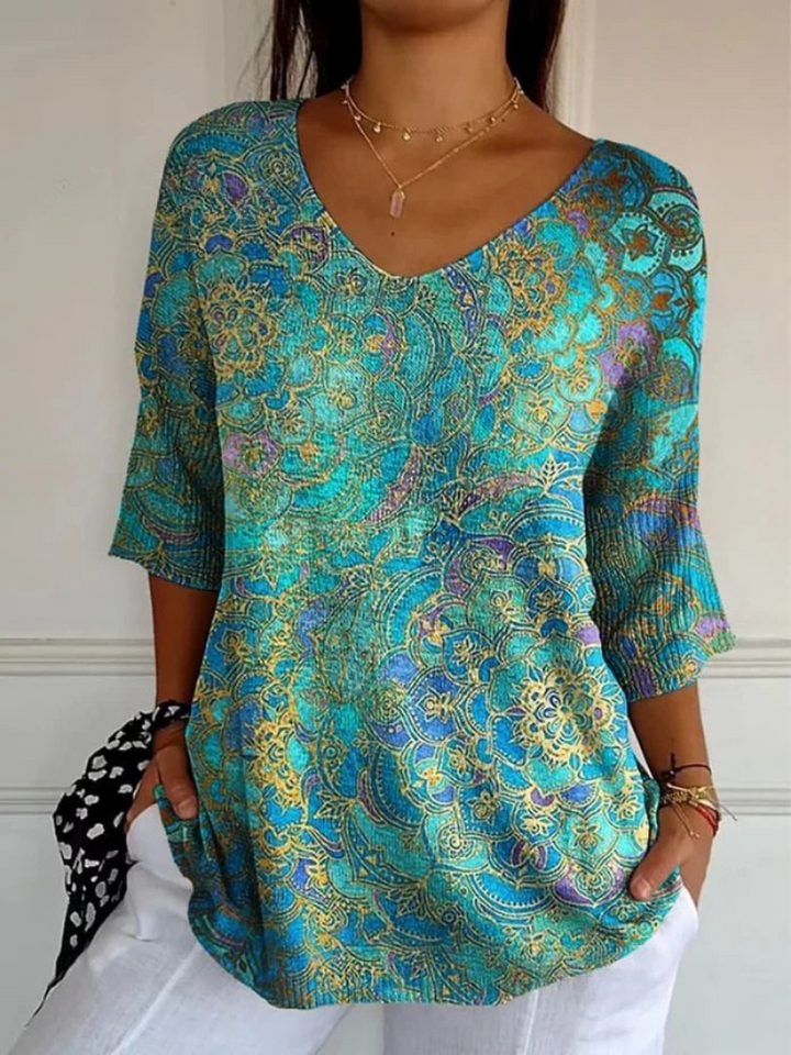 Bérangère™ — Elegant flowing blouse with a refined print
