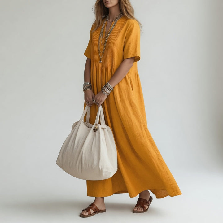 Pélagie™ — Long cotton dress with a V-neck