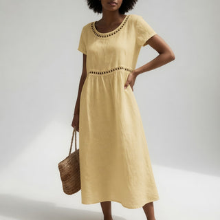 Pernelle™ — Mid-length dress, 100% cotton, embroidered, soft femininity