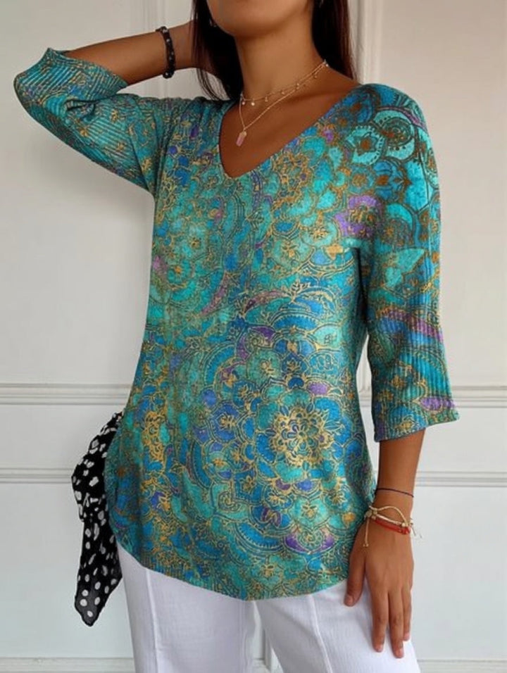 Bérangère™ — Elegant flowing blouse with a refined print